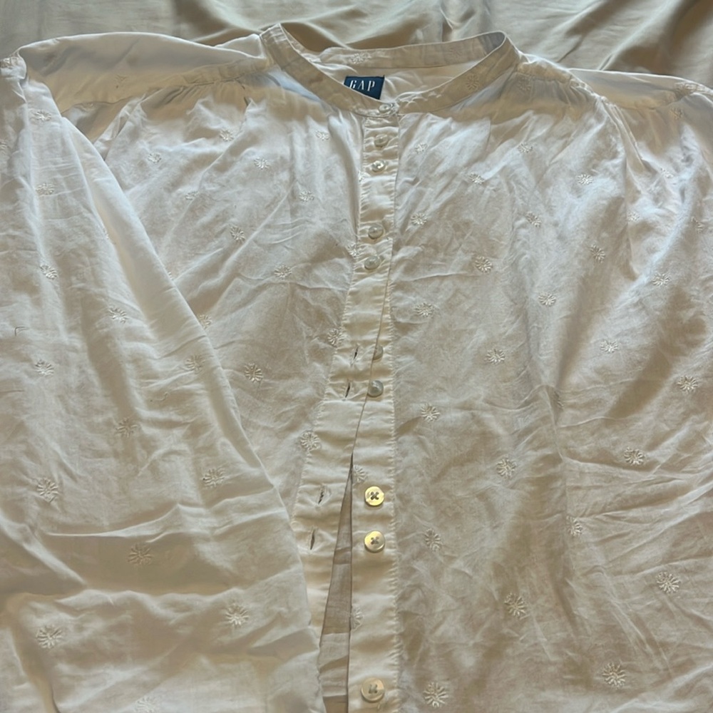 GAP white button down embellished blouse . Size L
